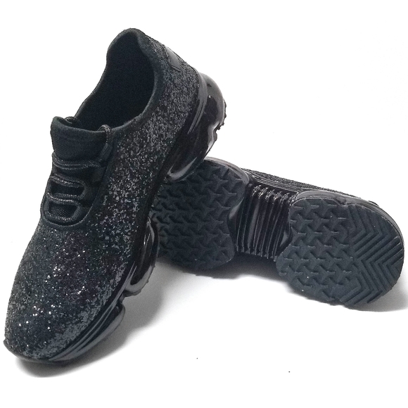 New Black Glitter Knit Lace Clear Bubble Sneakers - Picture 3 of 4